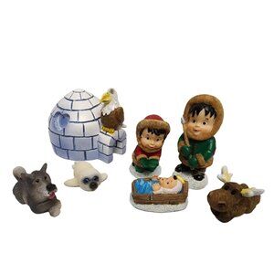 Holiday Eskimo Nativity Set: 7 Piece RARE VINTAGE COLLECTIBLE